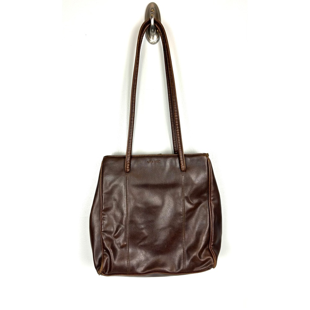 Nine West Brown Faux Leather Shoulder Bag Tote Purse 90s Y2K Neutral Fall Earthy